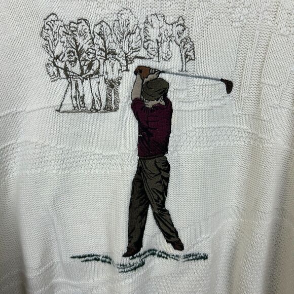 Shenandoah Sweater Mens XL White Long Sleeve Crew Fisherman Embroidered Golfer - Picture 2 of 7